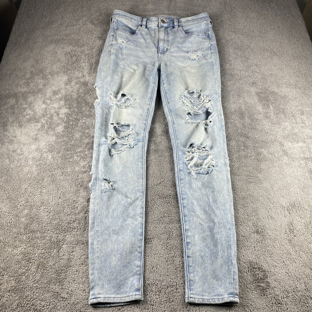American Eagle Curvy Super Hi-Rise Jegging Womens 8 R Blue Light Distressed